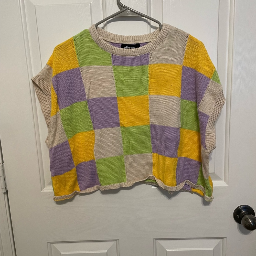 Checkered Short Sleeve Sweater